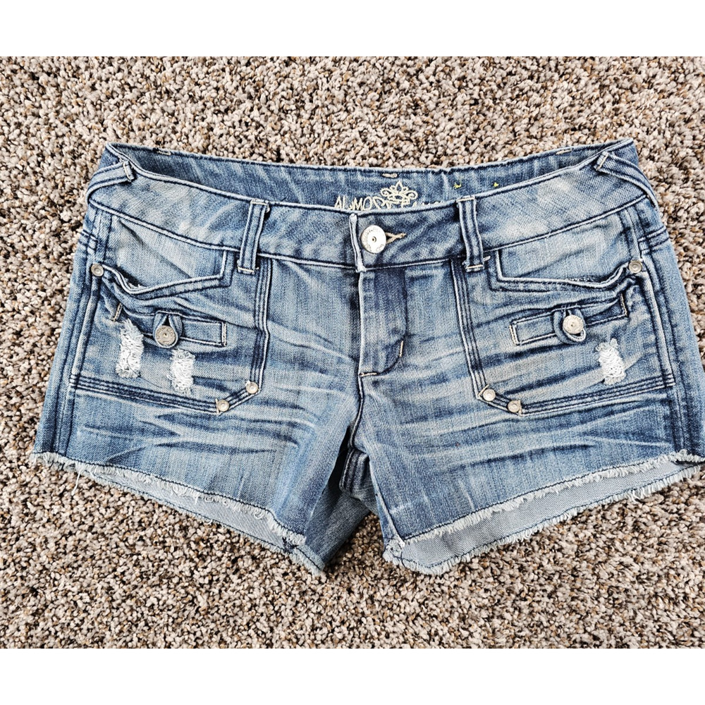Vintage Y2K Almost Famous Juniors Sz 5 Ultra Low Rise Blue Jean Shorts Cargo
